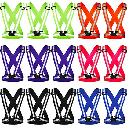 Macarrie 15 Pcs High Visible Reflective Running Vest Bulk Adjustable Safety Vest Elastic Straps Gear Night Walking Outdoor - color: Multicolor