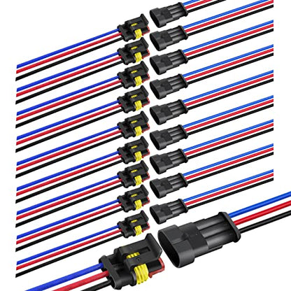 Nilight 3Pin Electrical Wire Connectors Male and Female Plug Socket Quick Disconnect Waterproof Play Terminals for Automotive Cars Trucks Motorcycles Marine Boats - size: 3Pin Wire Harness 10Sets