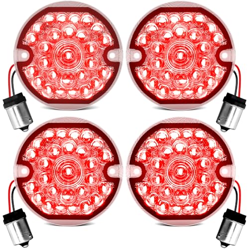 3-1/4 Inch LED Turn Signal Kit 1157 Double Base Front Turn Signal + 1156 Single Connector Red Rear Signal Lights Compatible with Harley Road Glide Road King Softail Ultra - color: Red/Red, size: 1157 Front+1156 Rear