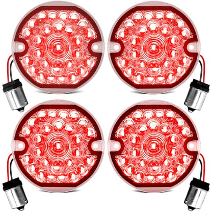 3-1/4 Inch LED Turn Signal Kit 1157 Double Base Front Turn Signal + 1156 Single Connector Red Rear Signal Lights Compatible with Harley Road Glide Road King Softail Ultra - color: Red/Red, size: 1157 Front+1156 Rear