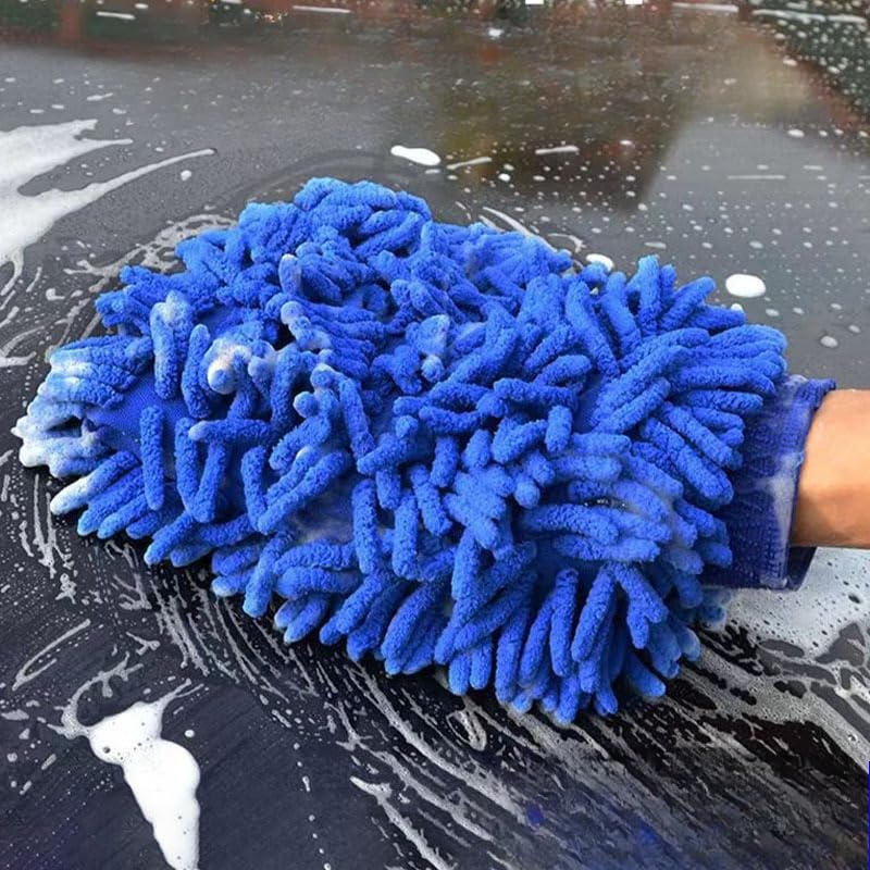 2 Pack Car Wash Mitt, Microfiber Chenille Cleaning Glove, Scratch-Free, High Absorbency, for Home Car Care, Motorcycle & Truck Washing (Blue) - color: Blue