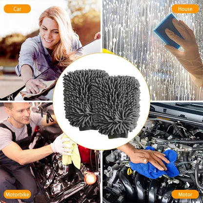 WASH&WHIPS Chenille Premium Scratch-Free Microfiber Lint-Free Wash Mitt - Regular Size, 8" x 10" in, Blue -2 Pack