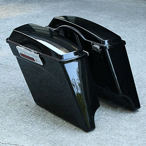XMT-MOTO 5" Vivid Black Stretched Extended Hard Saddlebags Fit for 1993-2013 Harley Touring Models FLT FLHT FLHTCU FLHRC Road King Road Glide Street Glide Electra Glide Ultra-Classic - color: Gloss Black/Chrome Latches, size: Stretched