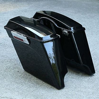 XMT-MOTO 5" Vivid Black Stretched Extended Hard Saddlebags Fit for 1993-2013 Harley Touring Models FLT FLHT FLHTCU FLHRC Road King Road Glide Street Glide Electra Glide Ultra-Classic - color: Gloss Black/Chrome Latches, size: Stretched