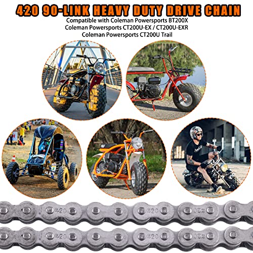 420 Standard Roller Chain 90 Link+ Chain Breaker, fit for Coleman BT200X CT200U Trail 200 CT200U-EX Baja TrailMaster Warrior Heat Massimo MB165 MB200 196cc 6.5hp Powersports Mini Bike Part - size: 90 Link Chain Breaker