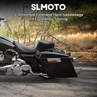 SLMOTO Motorcycles Saddlebags 5" Stretched Saddlebags Fit For Harley 1993-2013 Touring Road King FLHR Electra Street Glide Classic FLHTC FLHTP FLT FLHT FLHTCU FLHRC Vivid Black - color: Vivid Black(Chrome Latches)