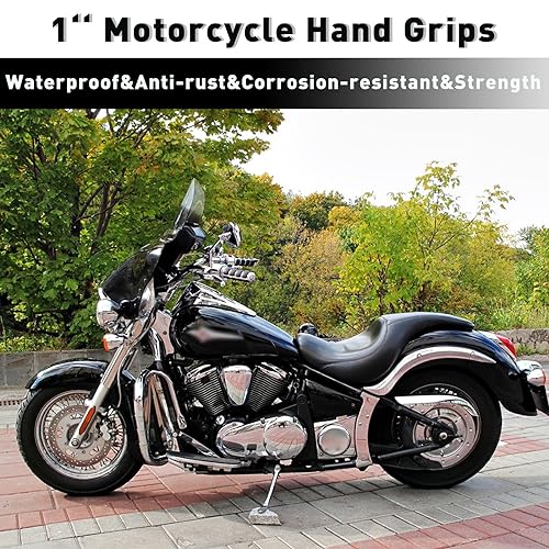 DREAMIZER 25.4MM Motorcycle Handlebar Grips 1 inch Compatible with Honda Shadow Spirit 750 Valkyrie Fury VTX1300 VTX1800 VT400 VT750 VT1100 - Smooth - style: Flat-chrome With Big Throttle