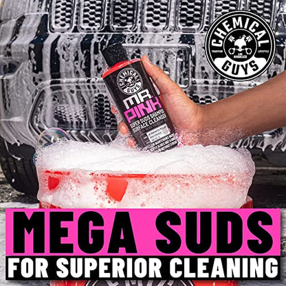 Chemical Guys Mr. Pink Car Wash Soap - 16 oz Super Suds Foaming Car Wash Soap for Cannon, Blaster, or Bucket Washing - pH Balanced, Safe on Wax, Sealant, Ceramic, and Clear Coat Finishes - size: 16 Fl Oz (Pack of 1), style: MR. PINK