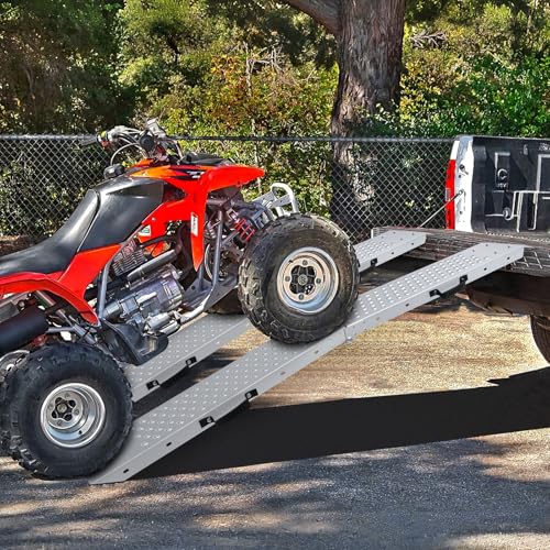 Heavy Duty Folding Loading Ramp 77.7 inches Long and 8.6 inches Wide, 1500lb Capacity, Motorcycle; Lawn Mower; Snow Plough; Bikes; ATV; UTV; Golf Carts,Circular Hole, Pack of 2