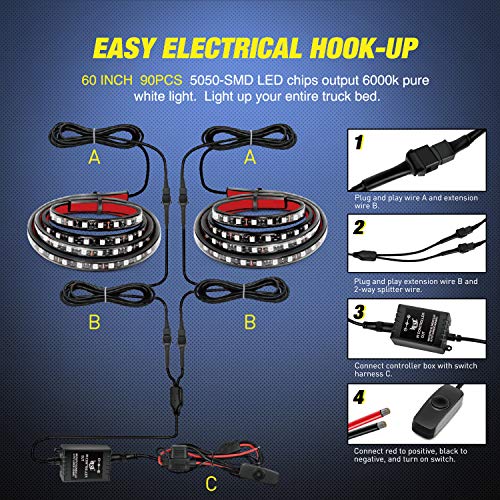 Nilight - TL-31 2PCS 60Inch RGB Truck Bed Light Strip Kit 180 LED RF Remote Control with On Off Switch Blade Fuse 2Way Splitter Extension Cable for Cargo Pickup Truck SUV RV Boat, 2 Years Warranty - color: 2Pcs 60Inch RGB Bed Strip w/Remote