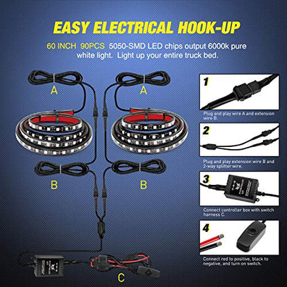 Nilight - TL-31 2PCS 60Inch RGB Truck Bed Light Strip Kit 180 LED RF Remote Control with On Off Switch Blade Fuse 2Way Splitter Extension Cable for Cargo Pickup Truck SUV RV Boat, 2 Years Warranty - color: 2Pcs 60Inch RGB Bed Strip w/Remote