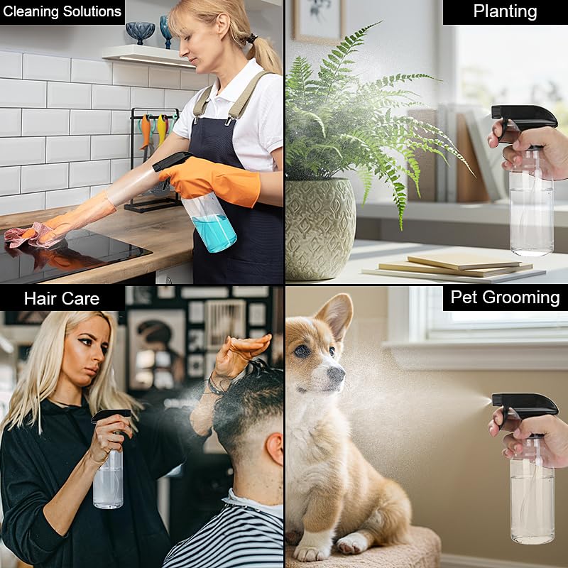 Spray Bottles Plastic Spray Bottle for Hair Mist/Stream Heavy Duty Empty Spray Bottles for Cleaning Solutions, Plants, Cooking (16.9oz-Blackclear+nozzle) - color: 16.9oz-Blackclear+nozzle
