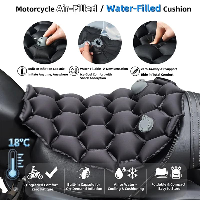 100% Gel Rider Cushion for Motorcycle, Seat Cushion, Universal Non-Slip Grip Ergonomic Motorcycle Seat Pad, 3D-Honeycomb Structure TPE Shock Absorption Breathable Seat Pad for Long Rides (# A)