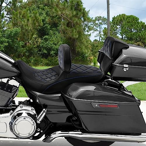 C.C. RIDER Rider Backrest Pad, Rider Sissy Bar fit for Harley 2009-later Touring Road King Street Glide Road Glide CVO Custom Bikes - color: Rider Backrest Black Blue