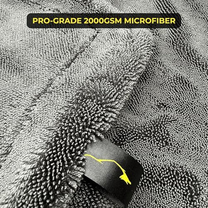 Sleek Max Dry 2000GSM Car Drying Towel 20x31, Black | Ultra-plush twist-loop microfiber, maximum absorption, paint-safe, double-sided, for cars, trucks, SUVs & full-vehicle drying - color: Black
