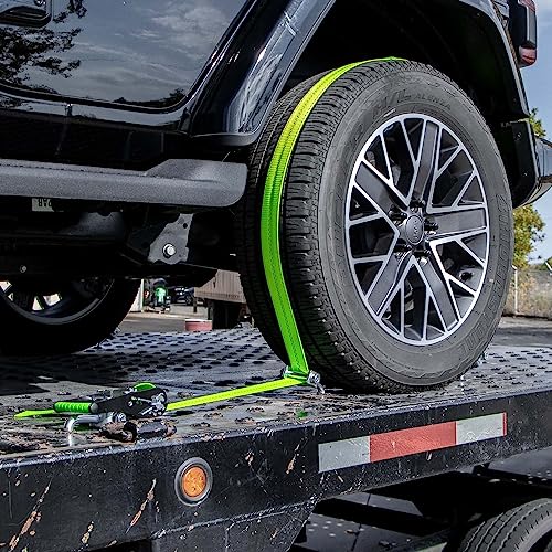 VULCAN Car Tie Down - Rolling Idler 3-Cleat - 120 Inch - 4 Pack - High-Viz - 3,300 Pound Safe Working Load - size: High-Viz Reflective