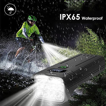 Bike Lights,Bike Light for Night Riding,10000Lumen LED Bike Headlight,Rechargeable Bike Headlight,Bright Bike Lights Front and Back with High Beam&Low Beam Light,Free Taillights - color: BLACK 12 LED