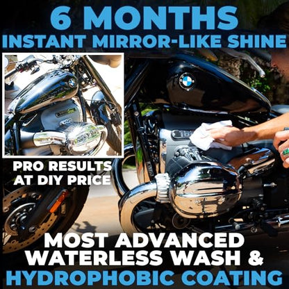 Flowgenix™ Waterless Car Wash Spray - Grand Finale - Motorcycle Cleaner & Car Wax Polish (8 oz) - Ceramic Coating - Incl. 2 Microfiber Towels - Quick Detailer Spray to Make Your Vehicle Shine - color: Waterless Car Wash Spray