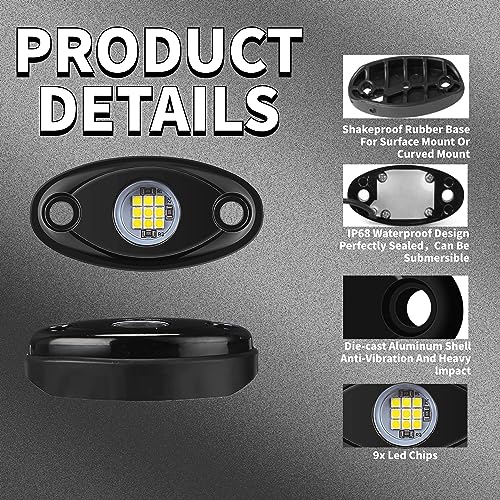 24 Pods White Led Rock Lights，Automotive General Under Body Neon Glow Led Pure Light Kit Ip68 Waterproof 3.8ft Extension Wires for Car Truck Boat Rv ATV Utv SUV RZR Motorcycle Trail Rig Lamp（White） - color: White-24pcs
