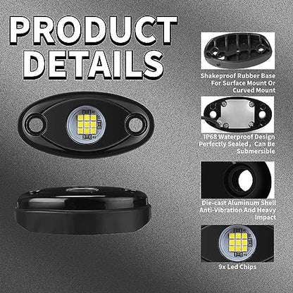 24 Pods White Led Rock Lights，Automotive General Under Body Neon Glow Led Pure Light Kit Ip68 Waterproof 3.8ft Extension Wires for Car Truck Boat Rv ATV Utv SUV RZR Motorcycle Trail Rig Lamp（White） - color: White-24pcs
