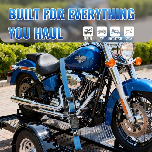 Retractable Ratchet Straps 4 Pack - 1,500 Lbs Break Strength 1 in x 10 Ft Heavy Duty Retractable Ratchet Tie Down Straps with S Hooks Set for Truck, Cargo Van, Trailer, Motorcycle (Blue) - color: Blue