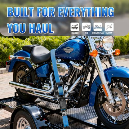 Retractable Ratchet Straps 4 Pack - 1,500 Lbs Break Strength 1 in x 10 Ft Heavy Duty Retractable Ratchet Tie Down Straps with S Hooks Set for Truck, Cargo Van, Trailer, Motorcycle (Blue) - color: Blue