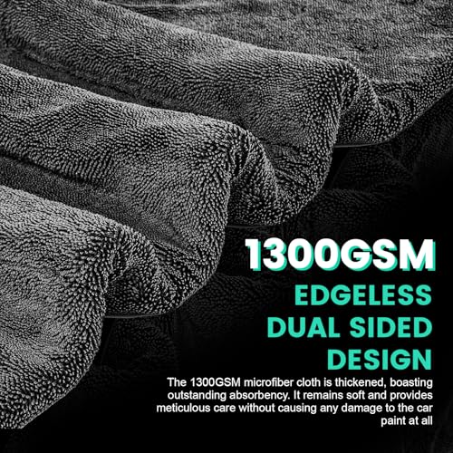 TEAWOO 2 Pack Double-Sided Car Care Extra-Large, Ultra-Absorbant Microfiber Drying Towel for Cars and Trucks, Super Absorbent Car Drying Towel, 1300GSM, 35" x 24" - size: 35"x24" 1300GSM 2PACK