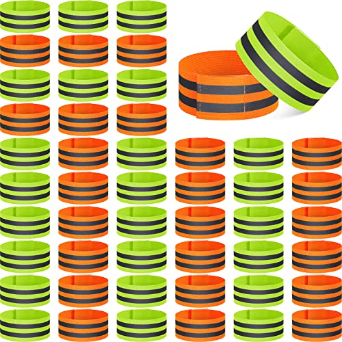 Zubebe 48 Pieces Reflective Bands Reflector Bands for Wrist, Arm, Ankle, Leg, High Visibility Reflective Gear Safety Reflector Tape Straps for Night Walking, Cycling and Running - color: Green and Orange