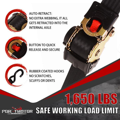 4 Pack Retractable Ratchet Straps (2" × 10'), 3000LBS Break Strength Self Retracting Ratchet Straps Heavy Duty Retractable Tie Down Straps for Motorcycle, Trailers, Boats, ATVs, UTVs - style: 2in x 10ft (Pack of 4)