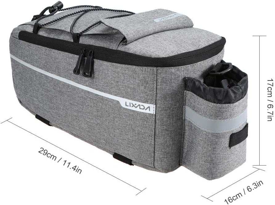 Lixada Bike Panniers Bike Trunk Bag Insulated Bag for Warm/Cool Items, Bicycle Rear Rack Storage Luggage Bicycle Seat Multifunctional Insulated Trunk Cooler Bag Shoulder Bag 11.4 6.3 6.7in - color: Gray