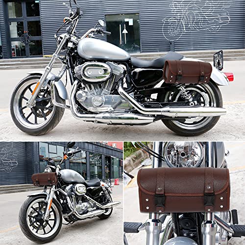 X AUTOHAUX Motorcycle Tool Bag Handlebar Bags Cycling Luggage Bag Waterproof PU Leather Square Brown 11.81"x5.12''