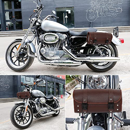 X AUTOHAUX Motorcycle Tool Bag Handlebar Bags Cycling Luggage Bag Waterproof PU Leather Square Brown 11.81"x5.12''