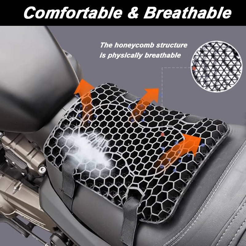 Motorcycle Seat Cushion for Honda SCL500 2024, 3D Honeycomb Shock Absorbing Seat Pad, Breathable Gel Seat Cushion Comfortable for Motorbike Long Rides
