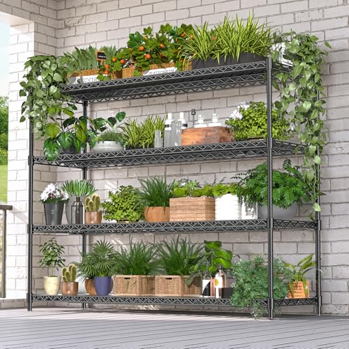 60" W Storage Shelves 2640 LBS Heavy Duty Garage Shelving, Adjustable Wire Shelving Metal Shelving with Liners, Fits 27-Gallon Totes, 60" W x 18" D x 68.4" H for Commercial Warehouse, Black - size: 60" W x 18" D x 68.4" H-4 Tier