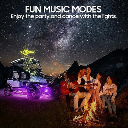 10L0L 4PCS Golf Cart Underglow LED Light Kit, Underbody RGB Strip Lights, 24-Mode Neon Accent Lighting, Music Sync, Wireless Remote, IP67 Waterproof, 12V-80V Input for EZGO Yamaha Club Car - style: 4 Pack(Underbody)