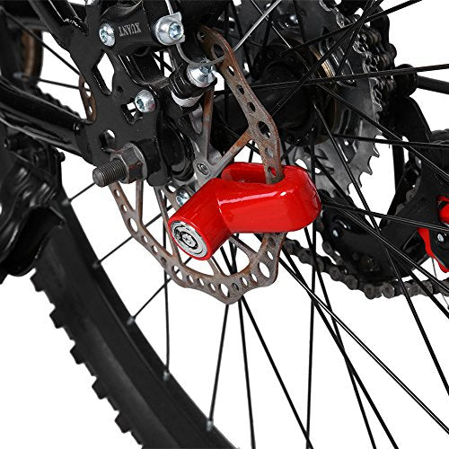 Metal Motorcycle Wheel Lock, Anti Theft Disc Brake Security Lock with Keys and Plastic Frame, Black and Red - color: Red