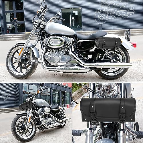 Motoforti Universal Motorcycle Fork Handlebar Tool Bag Cycling Bag Waterproof Faux Leather Black