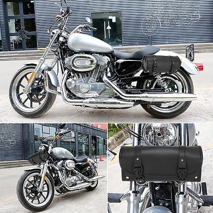 Motoforti Universal Motorcycle Fork Handlebar Tool Bag Cycling Bag Waterproof Faux Leather Black