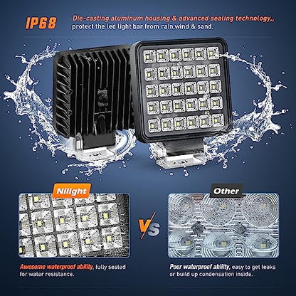 Nilight 4.3 Inch Square Utility LED Work Light W/Integrated Toggle Switch, 2PCS 60W 150° Flood Lamp for Offroad Heavy Equipment Vehicles Truck Tractor Golf Cart Boat ATV UTV - color: 2Pcs 30Led Flood Lights