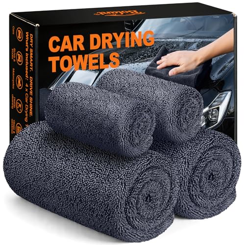Bolant 4 Pack Twisted Loop Car Drying Towel, Microfiber Towels for Cars 24"x36", Reusable Shammy Quick Dry Cloth for Carwash, for Auto, Boat, RV, Garage & Home - color: Gray