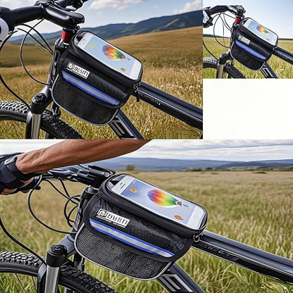 Bike/Bicycle Bag,Bike Phone Holder Mount Bag,Touchscreen Bike Phone Mount under 6.8”,Waterproof, Bicycle Accessories Frame Storage Bag(Red) - color: Red