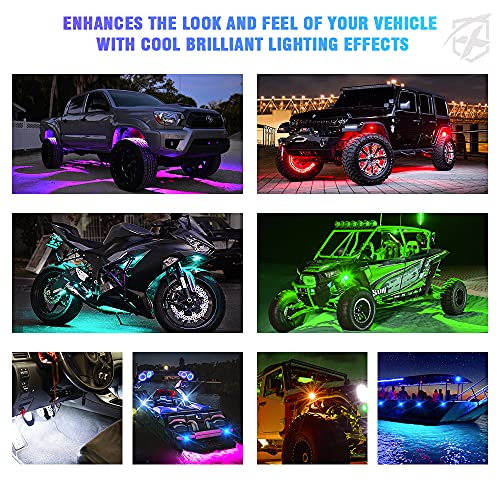 Xprite 8 Pods Rock Lights Wide Angle Bluetooth RGB Rocklights, Multicolor Neon Lighting Footwell Underglow Kits w/Wireless Remote, Compatible Jeep UTV ATV SUV RZR Off-Road Trucks Cars Boats - color: Wide Housing, size: 8 Pods