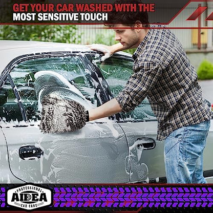 AIDEA Car Wash Mitt Microfiber-2Pack, Scratch-Free& Lint-Free, Premium Chenille Microfiber Wash Mitt-Grey Regular Size (7.12''X10.14'') - color: Grey, size: 2PK-7.12''X10.14''