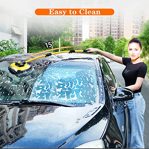 MVEQRRN Upgrade Car Wash Brush Mop with Long Handle,Chenille Microfiber Car Wash Brush Car Cleaning Brush Kit Car Wash Mop Supplies Car Washing Brush with Scratch-Free Replacement Head - color: Yellow-003