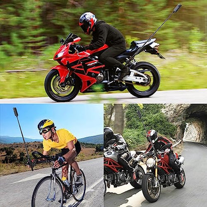 Motorcycle Camera Mount for Insta360, Bike Handlebar Clamp Mount with Invisible Selfie Stick, Anti-Vibration & No Collapse Stable Mount for Insta360 X5 X4 X3 ONE RS, GoPro MAX 2, DJI OSMO 360