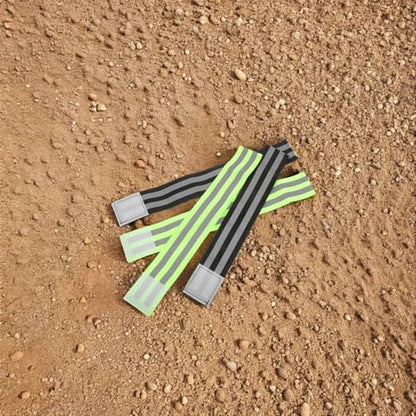 8pcs Reflective Leg Straps for Biking, Elastic Adjustable Ankle Bands, Black and Green Safety Cycling Gear for Night Riding and Outdoor Sports