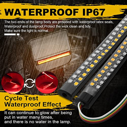 Motorcycle LED Tail Light Strips,11.8" Double color LEDs Brake Stop Tail Lihgt Turn signal Light Multifunction Waterproof Flextible LED Strips for Motorcycle ATV ect.2-Pack. (30cm-90SMD)