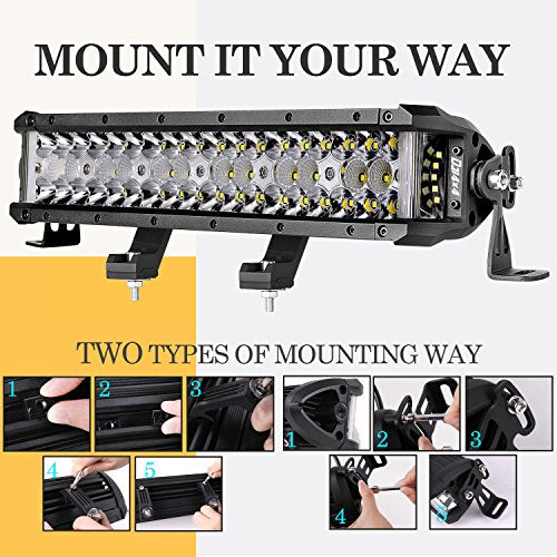 13.5 Inch LED Light Bar, 174W Side Shooter Triple Row LED Pods Off Road Bumper Bar Spot Flood Combo Driving Fog Lights for Trucks ATV UTV SUV Pickup Boat Tractor - size: 13.5 Inch
