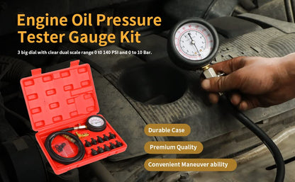 Oil Pressure Tester Tool, Oil Pressure Gauge kit, 0-140 PSI Pressure Test Diagnostic Tools, Engine Oil Pressure Tester Tool kit, for car Truck (red) - color: red