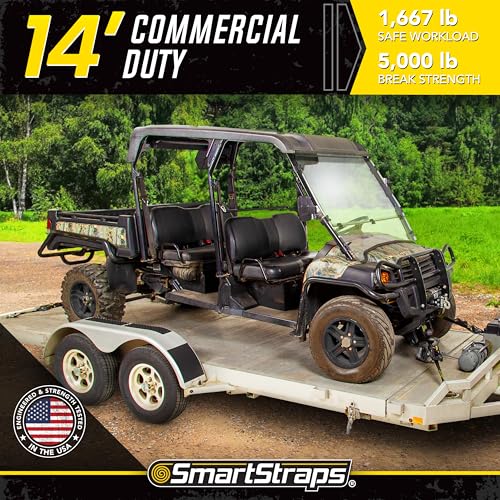 WINSTON PROD The 14 ft. Yellow Tactical Ratchet Tie Down Straps with 1,667 lb. Safe Work Load with a 5000lb Break Strength- 2 Pack for Hauling Large Equipment, Larger Tractors, Vehicles.